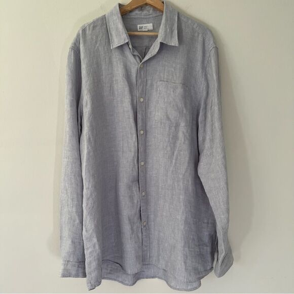 Gap 100% Linen Blue Size XL Tall Coastal Spring Summer Classic - Picture 1 of 9
